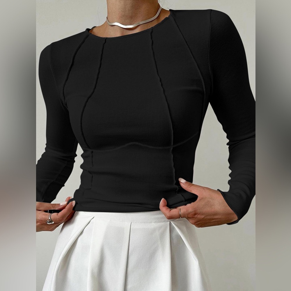 152 Commense Basic Piping Long Sleeve Top